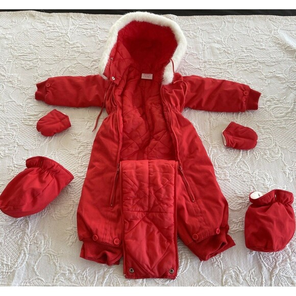 Snow Suit Hooded Removable Mitten Boots Toddler Heart Vtg Warner’s 24.5"-33.5" T - Picture 3 of 11